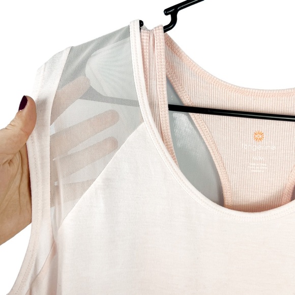 Tangerine Layered Short Sleeve Top Tank Mesh Light Pink Size M Athleisure - Picture 6 of 7